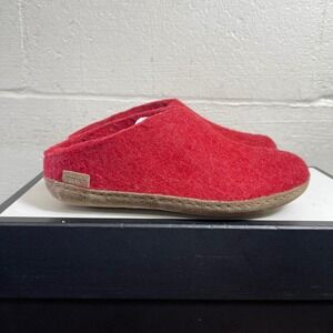 Glerups Red Wool Slippers Leather Sole Slip On Shoes Women's Size 36 EU/6 US